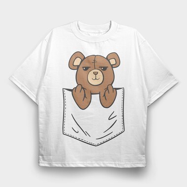 Teddy Bear Middle Finger Pocket, Tricou Oversize Barbati (Unisex)