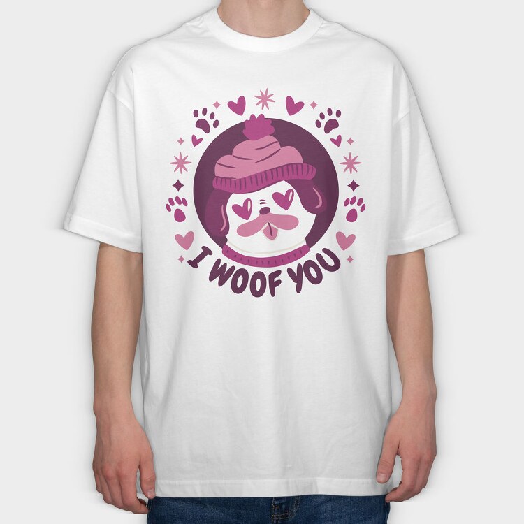 Pug Dog In Love Woof You, Tricou Oversize Barbati (Unisex)