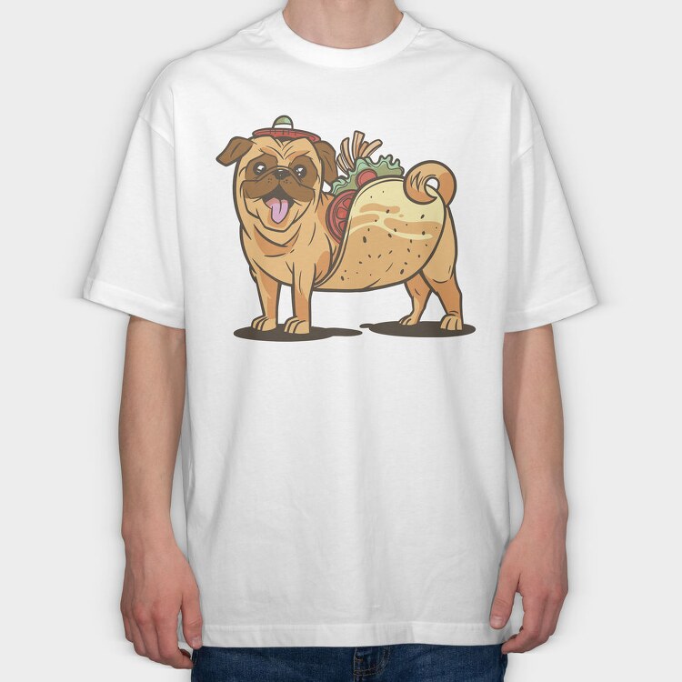 Pug Dog Animal Mexican Taco Cartoon, Tricou Oversize Barbati (Unisex)