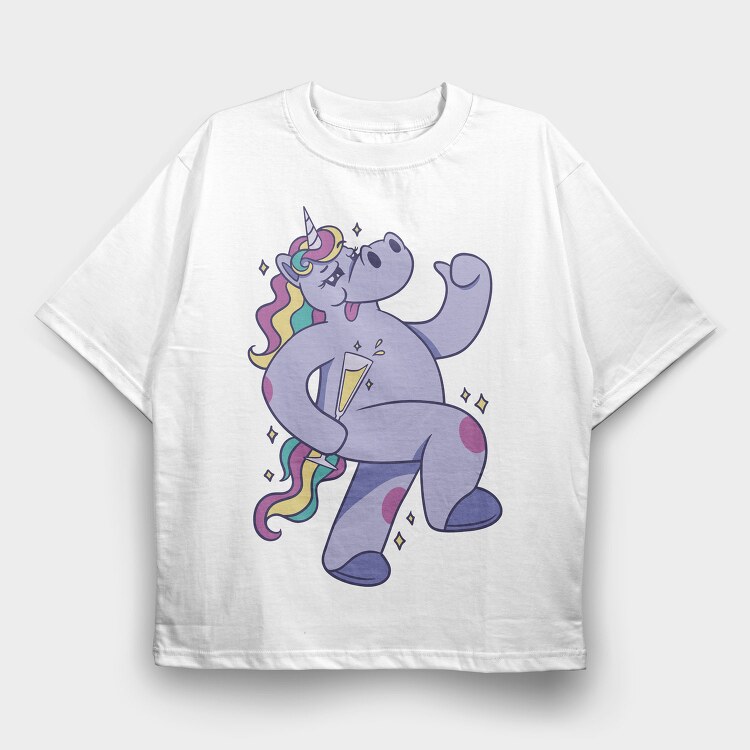 Purple Unicorn Drunk Party, Tricou Oversize Barbati (Unisex)
