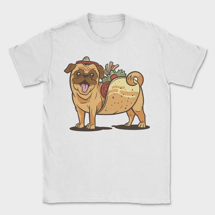 Pug Dog Animal Mexican Taco Cartoon, Tricou Barbati (Unisex)