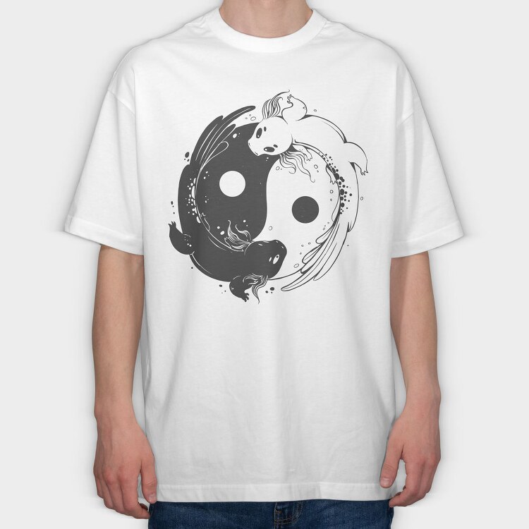 Yin Yang Axolotl Animals Monochrome, Tricou Oversize Barbati (Unisex)
