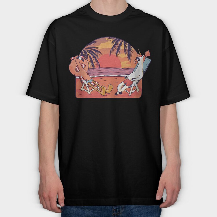 Unicorn Flamingo Beach, Tricou Oversize Barbati (Unisex)