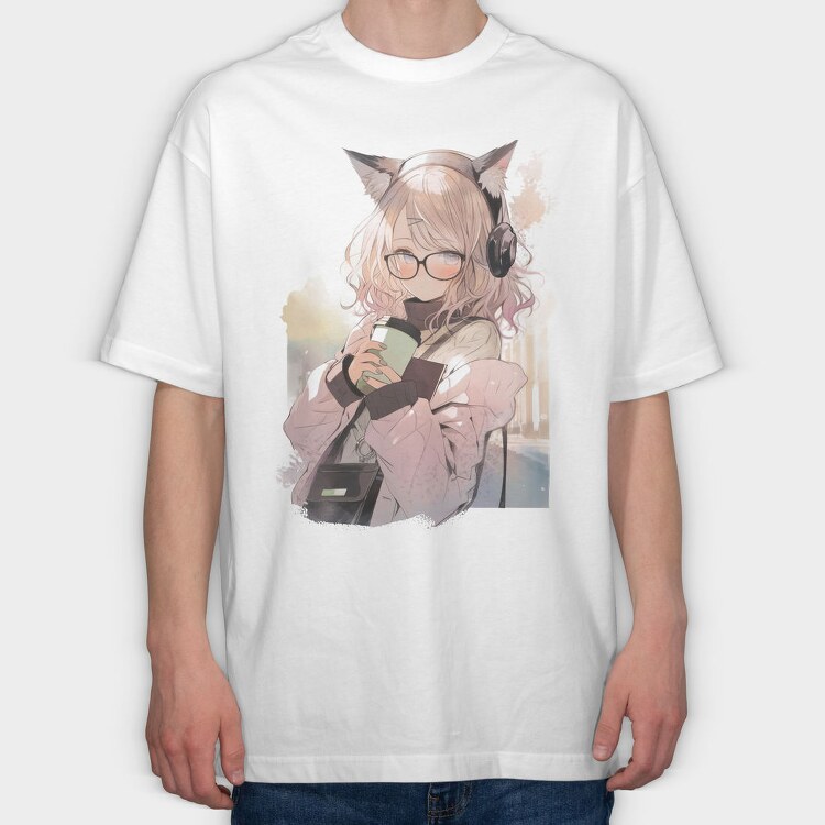 Pretty Anime Girl With Headphones, Tricou Oversize Barbati (Unisex)