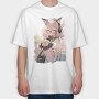 Pretty Anime Girl With Headphones, Tricou Oversize Barbati (Unisex)