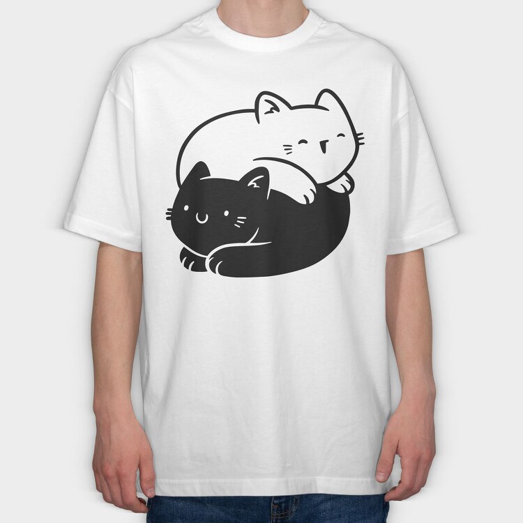Yin Yang Cats Animals, Tricou Oversize Barbati (Unisex)