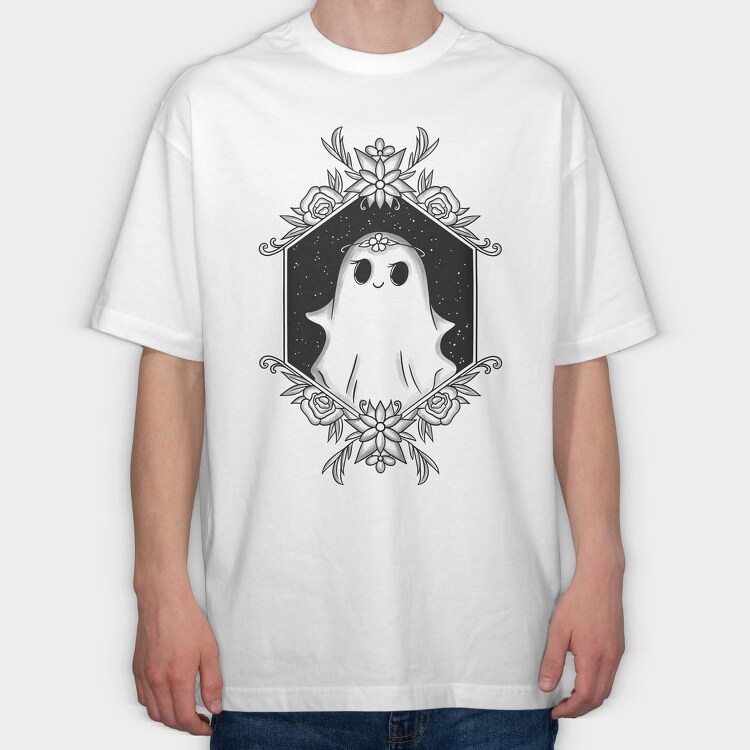Ghost With Floral Decoration, Tricou Oversize Barbati (Unisex)