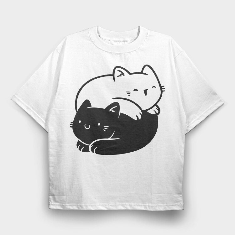Yin Yang Cats Animals, Tricou Oversize Barbati (Unisex)
