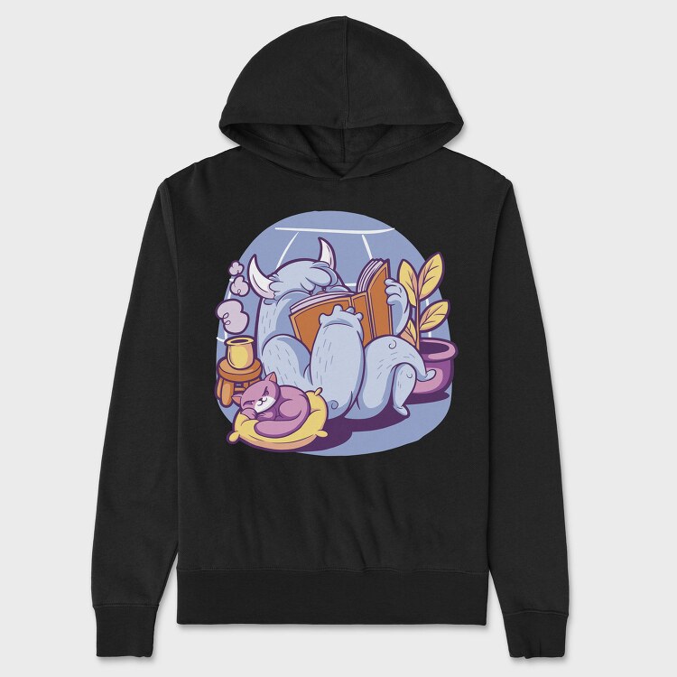 Yeti Monster Reading At Home, Hanorac Oversize Barbati (Unisex)