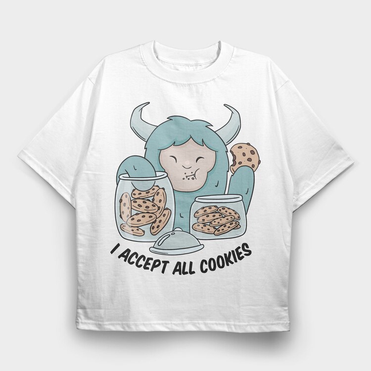 Yeti Monster Eating Cookies, Tricou Oversize Barbati (Unisex)
