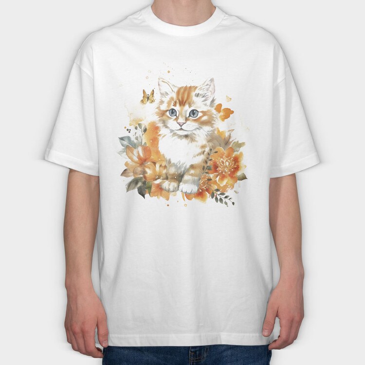 Watercolor Kitten Cute Cat, Tricou Oversize Barbati (Unisex)