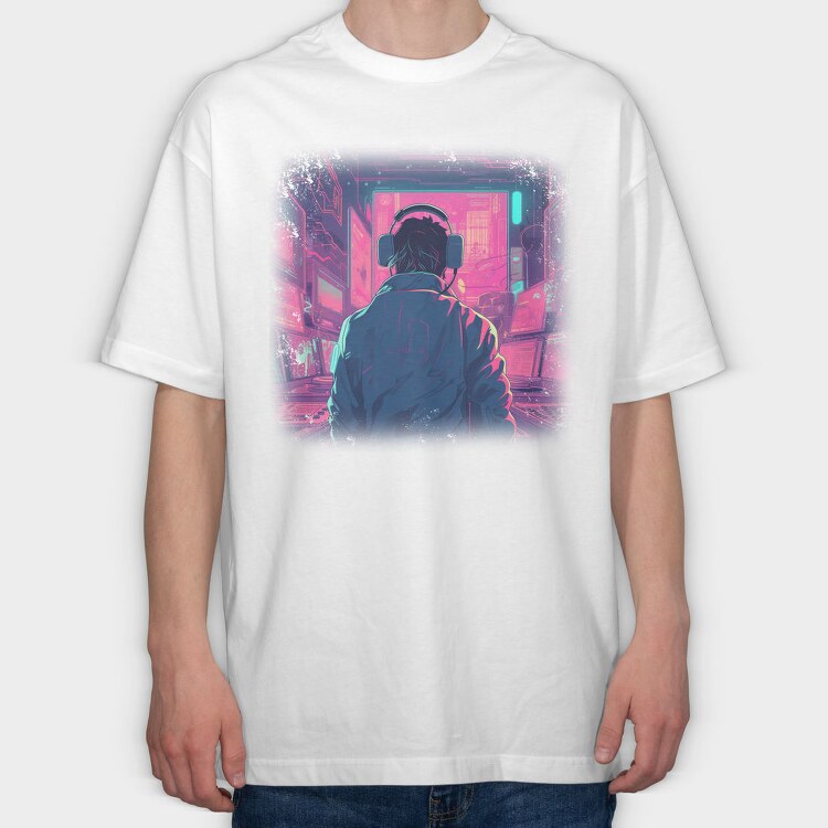 Woman Looking Out Of A Window Dj Party, Tricou Oversize Barbati (Unisex)