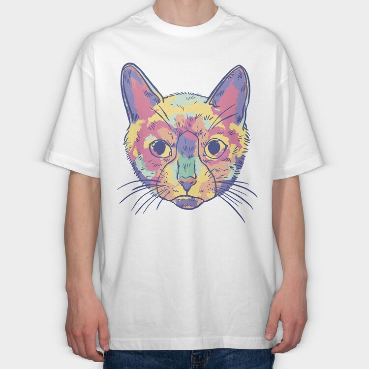 Watercolor Colorful Cat, Tricou Oversize Barbati (Unisex)