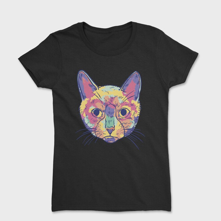 Watercolor Colorful Cat, Tricou Femei