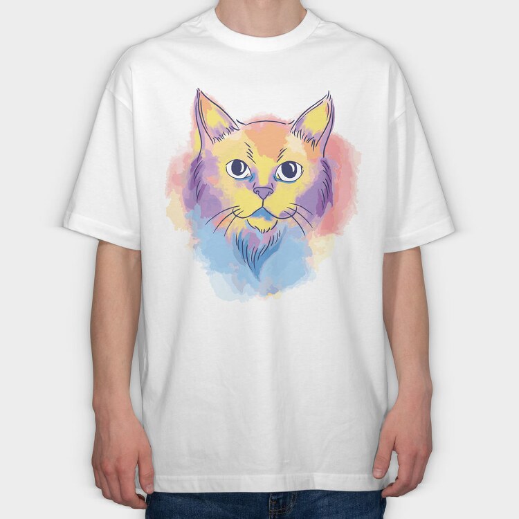 Watercolor Cat, Tricou Oversize Barbati (Unisex)