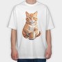 Watercolor Cat And Coffee, Tricou Oversize Barbati (Unisex)