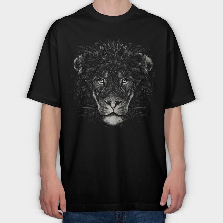 Monochrome Lion, Tricou Oversize Barbati (Unisex)