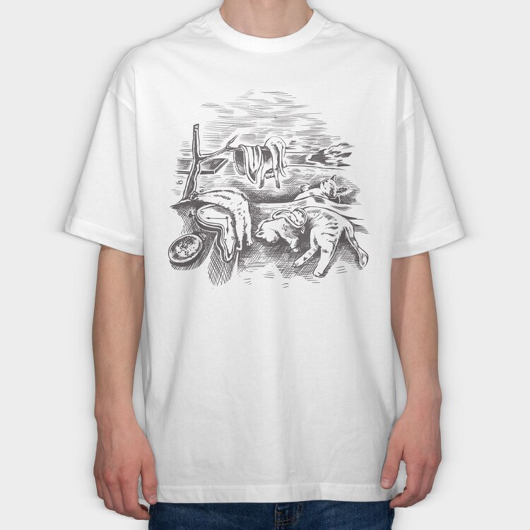 Watch And Cats Painting Parody, Tricou Oversize Barbati (Unisex)