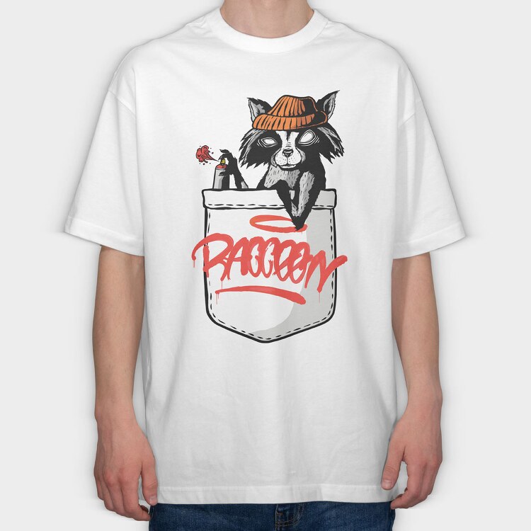 Raccoon Pocket, Tricou Oversize Barbati (Unisex)