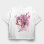 Woman With Butterflies, Tricou Oversize Barbati (Unisex)