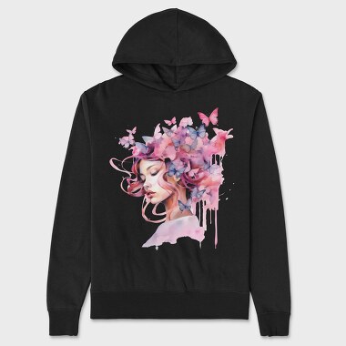 Woman With Butterflies, Hanorac Oversize Barbati (Unisex)