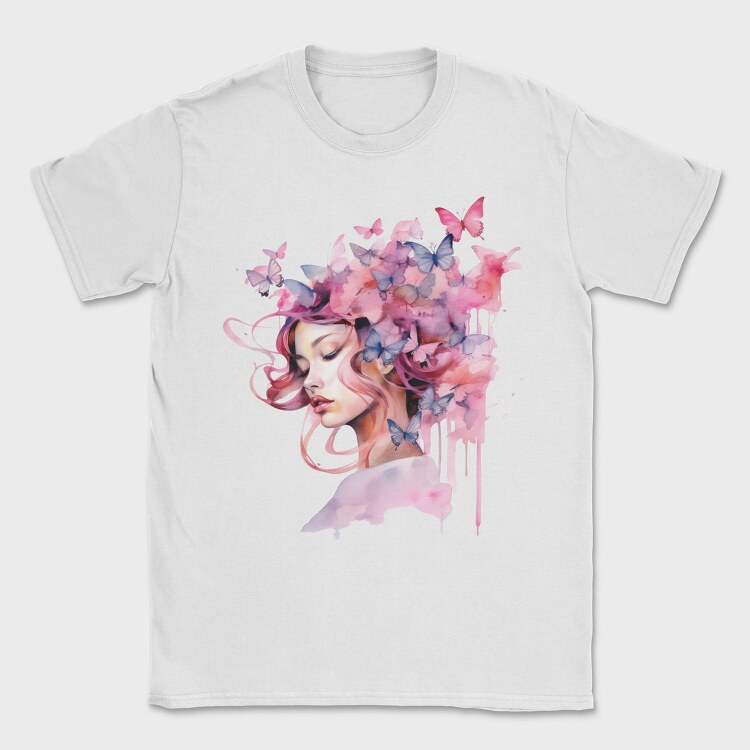 Woman With Butterflies, Tricou Barbati (Unisex)