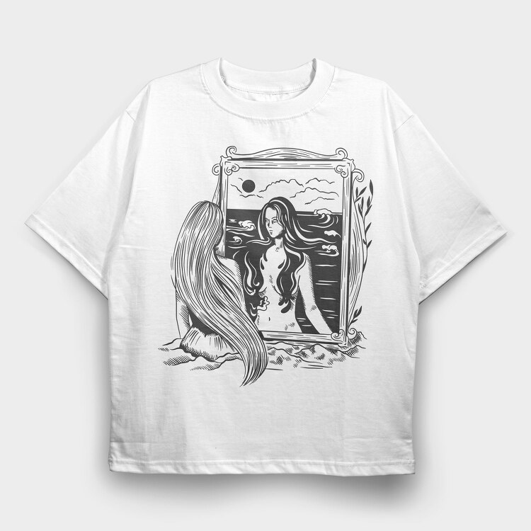 Woman Portrait Dark Art Nouveau, Tricou Oversize Barbati (Unisex)