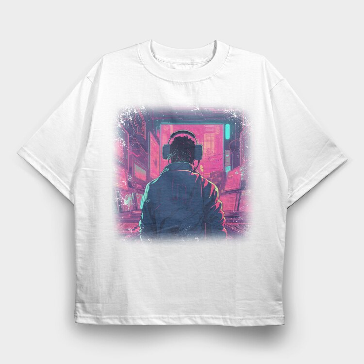 Woman Looking Out Of A Window Dj Party, Tricou Oversize Barbati (Unisex)