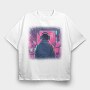 Woman Looking Out Of A Window Dj Party, Tricou Oversize Barbati (Unisex)