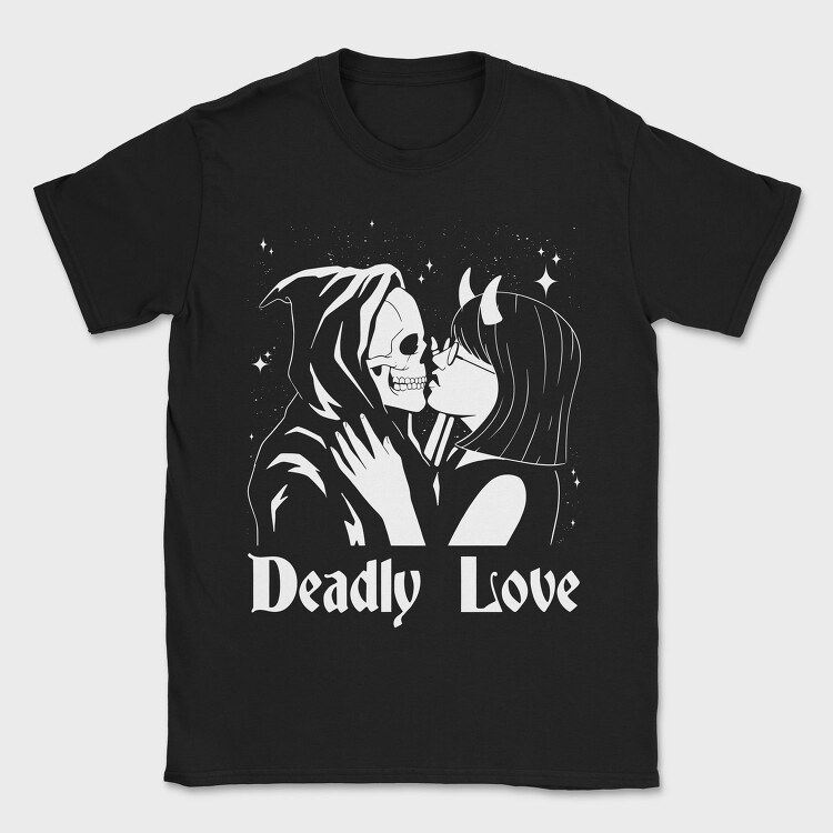 Woman Kissing Skeleton Deadly Love, Tricou Barbati (Unisex)