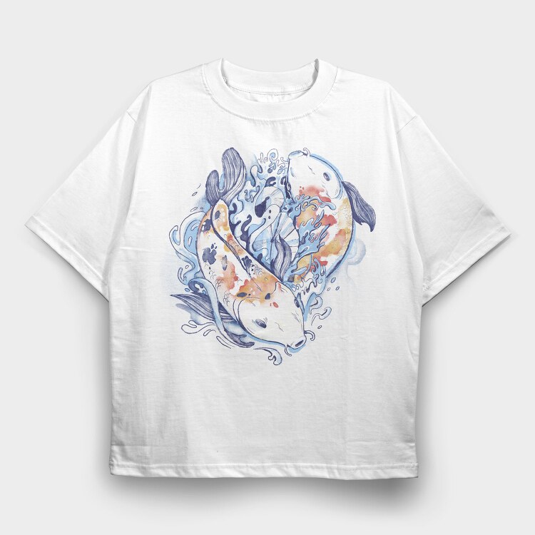 Watercolor Yin Yang Koi Fish, Tricou Oversize Barbati (Unisex)