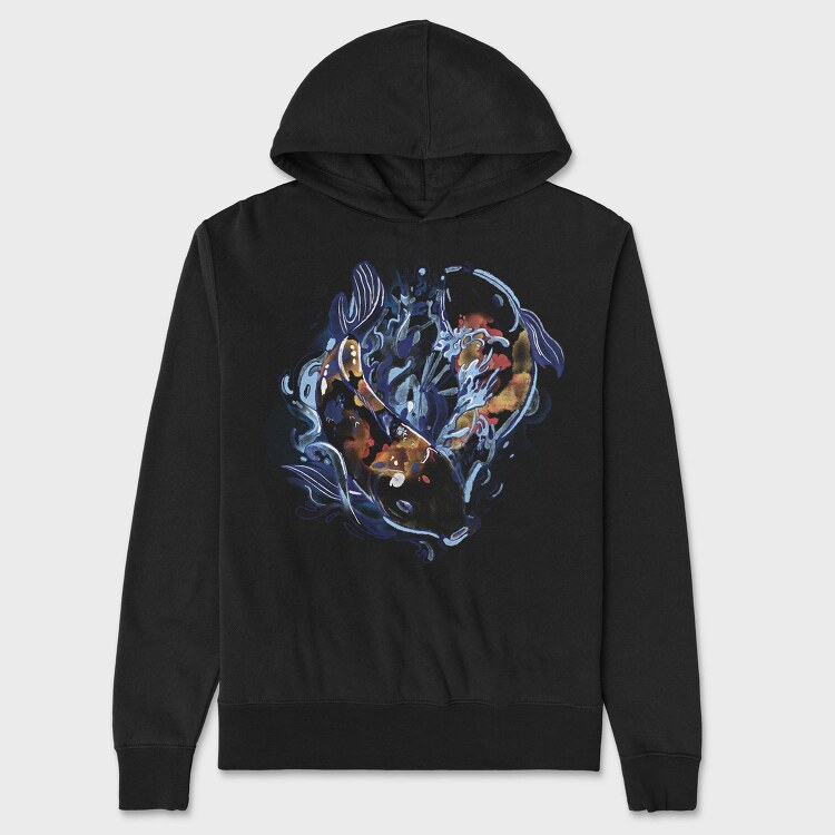 Watercolor Yin Yang Koi Fish, Hanorac Oversize Barbati (Unisex)