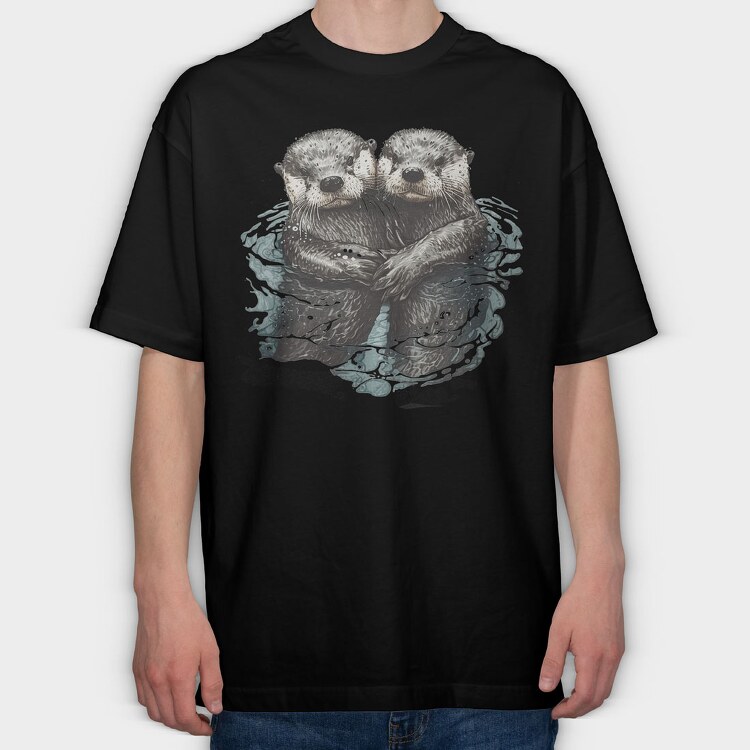 Otters Swimming, Tricou Oversize Barbati (Unisex)
