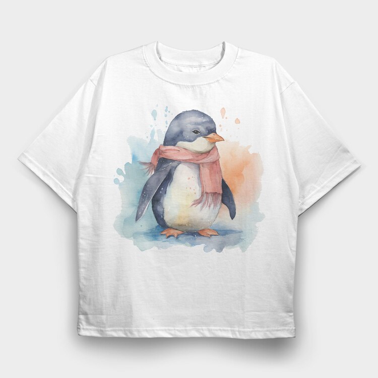 Watercolor Penguin Mug, Tricou Oversize Barbati (Unisex)
