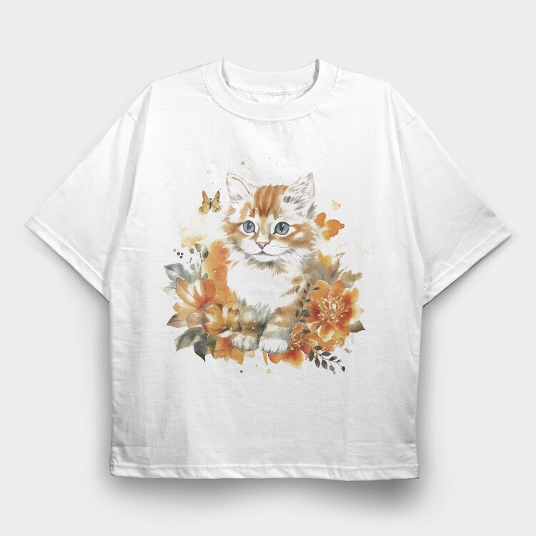Watercolor Kitten Cute Cat, Tricou Oversize Barbati (Unisex)