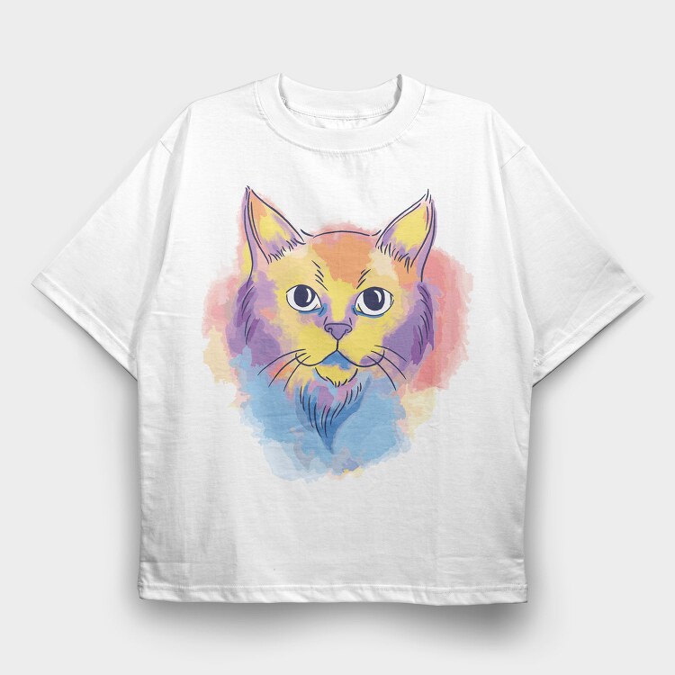 Watercolor Cat, Tricou Oversize Barbati (Unisex)