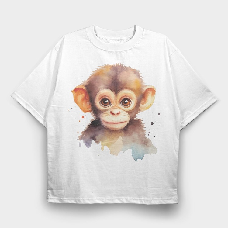 Watercolor Baby Monkey Mug, Tricou Oversize Barbati (Unisex)