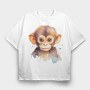 Watercolor Baby Monkey Mug, Tricou Oversize Barbati (Unisex)