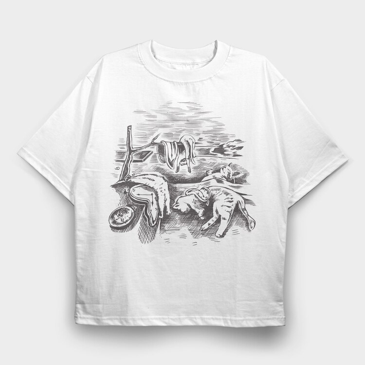 Watch And Cats Painting Parody, Tricou Oversize Barbati (Unisex)