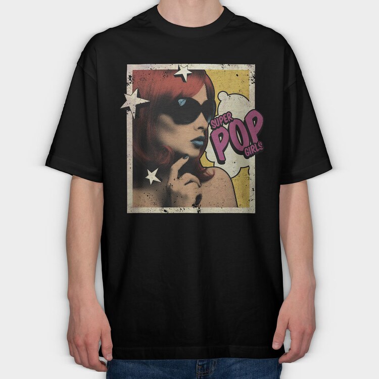 Pop Art Woman With Sunglasses Tote Super Pop, Tricou Oversize Barbati (Unisex)