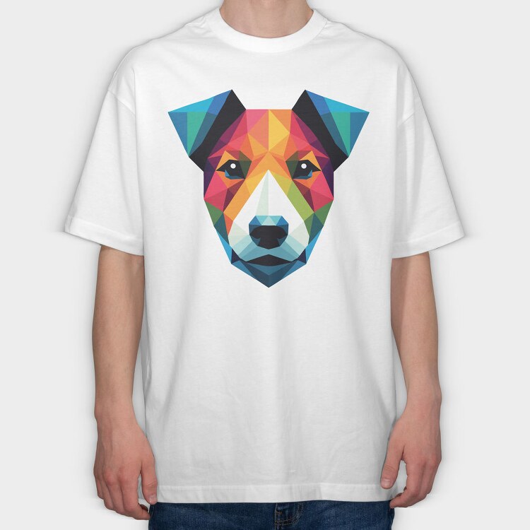 Polygonal Jack Russell Dog 2, Tricou Oversize Barbati (Unisex)