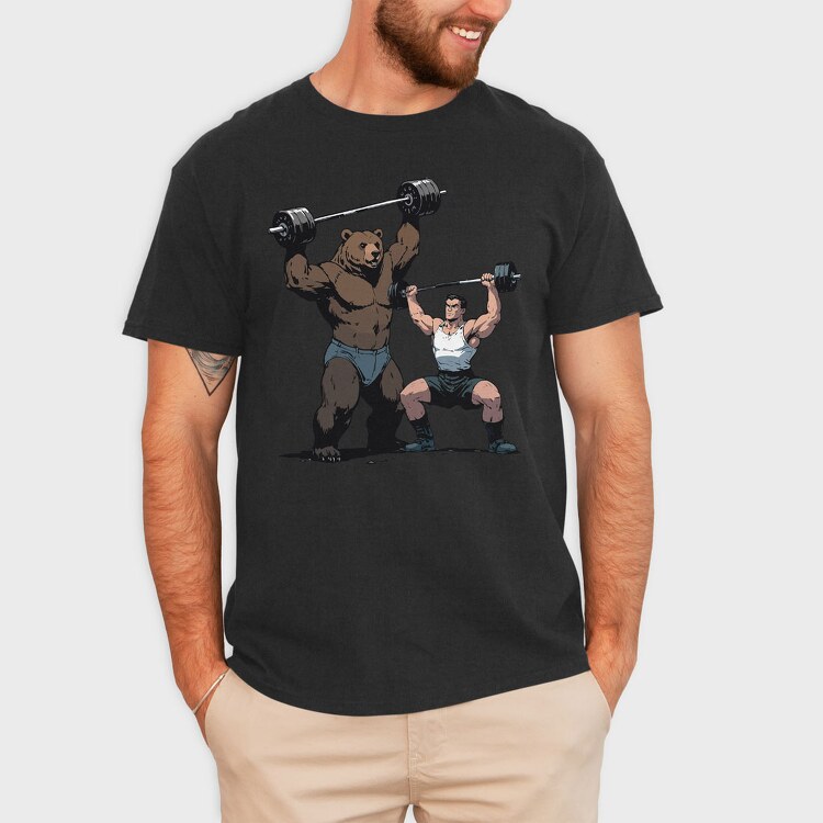 Bear and Man Lifting Weights, Tricou Barbati (Unisex)