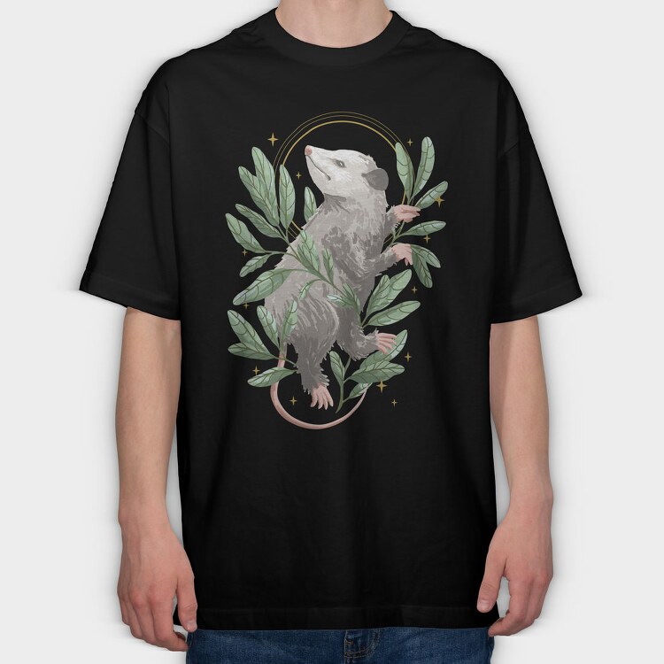 Possum Animal With Mystical Leaves, Tricou Oversize Barbati (Unisex)