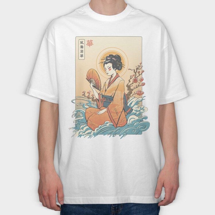 Geisha Waves Japanese Traditional, Tricou Oversize Barbati (Unisex)