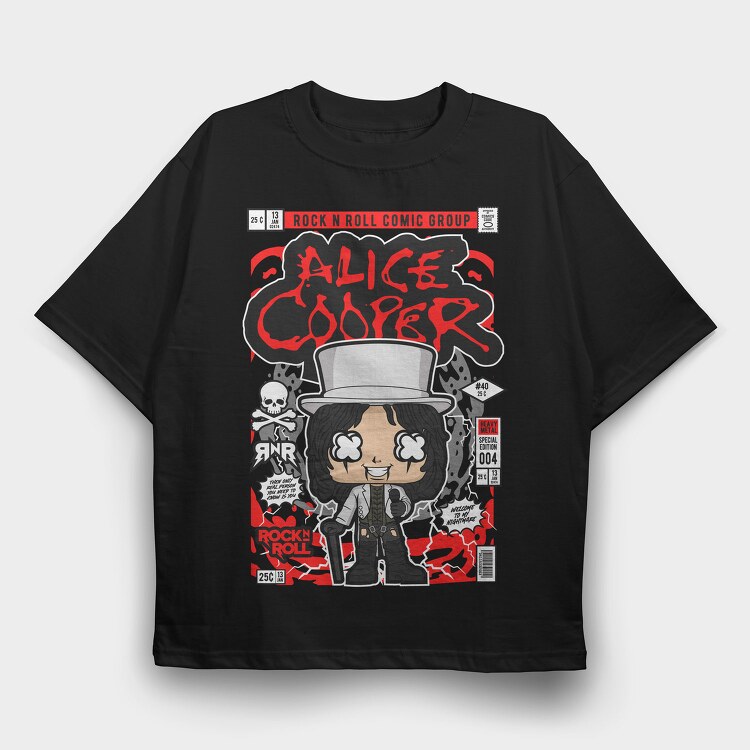 Alice Cooper Rock Roll, Tricou Oversize Barbati (Unisex)