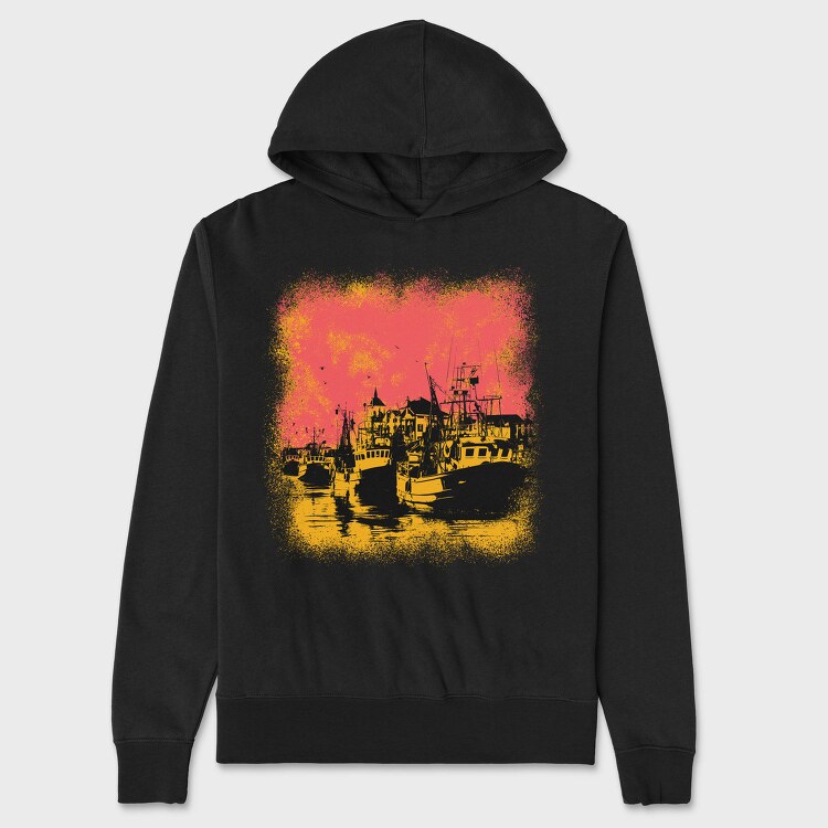 Port With Ships And Boats Sight Seen, Hanorac Oversize Barbati (Unisex)