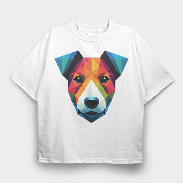 Polygonal Jack Russell Dog 2, Tricou Oversize Barbati (Unisex)