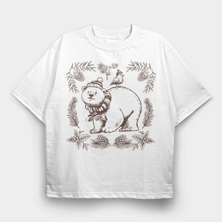 Polar Bear Animal Winter Throw Pillow, Tricou Oversize Barbati (Unisex)