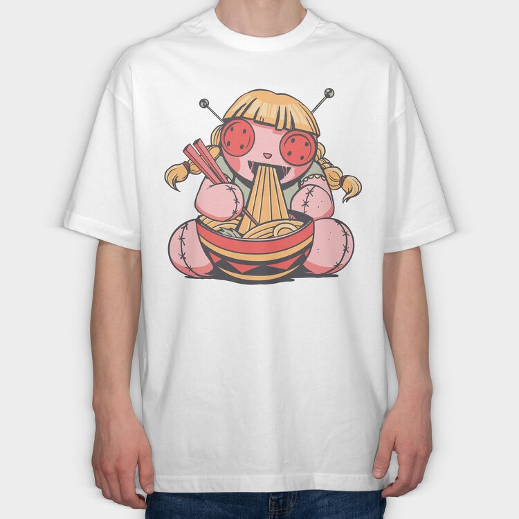 Voodoo Doll Eating Spaghetti, Tricou Oversize Barbati (Unisex)