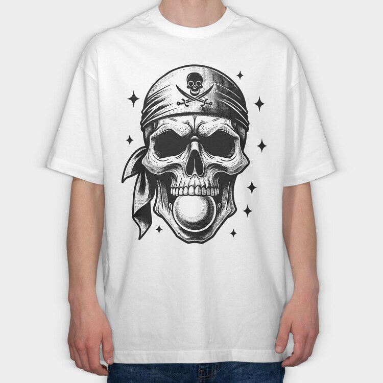 Pirate Skull Blowing Bubblegum, Tricou Oversize Barbati (Unisex)